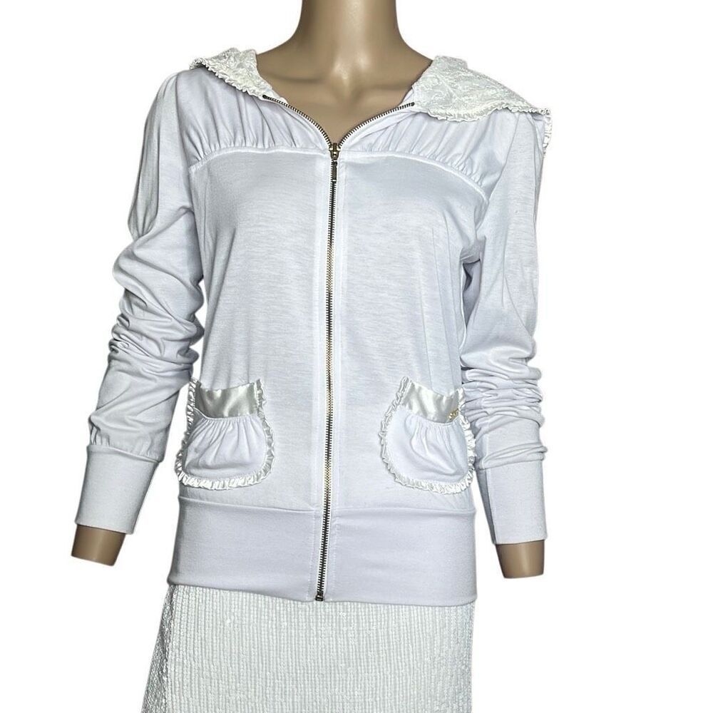 Beach Bunny Lounge Unzipped Hoodie Lace White Fitted (309)
